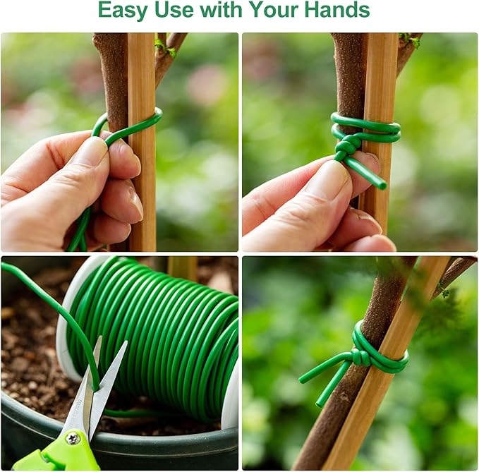 32.8FT Soft Twist Ties for Plants – Durable Flexible TPR Rubber Coated Garden Wire with UV Protection, Reusable Plant Tie for Securing Tomatoes, Delicate Stems, Vines, Flowers, 0.1 in Diameter