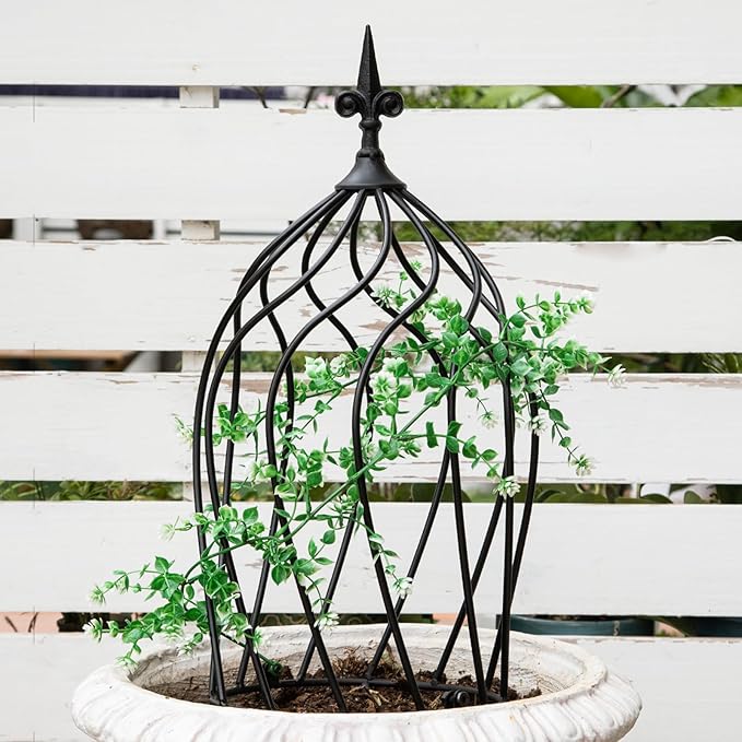 23-Inch Metal Obelisk Trellis for Climbing Plants | Sturdy Iron Design, Ideal for Outdoor Roses and Potted Vines | Easy Assembly, Compact Vertical Garden Decor for Indoor & Outdoor Use