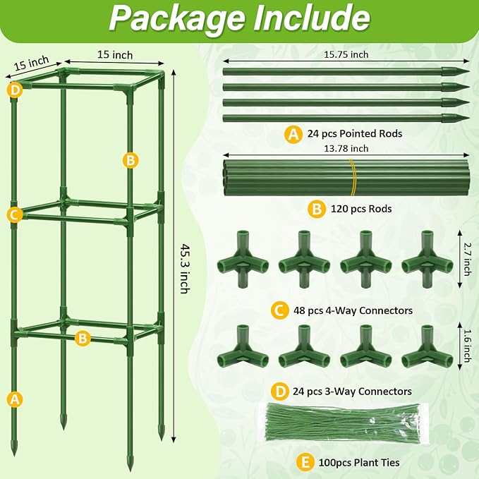 6 Pack Square Tomato Cages for Garden, 45 Inch Adjustable Tomato Stakes, Metal Tomato Trellis, Garden Plant Support for Potted Climbing Plants, Vegetables Flowers Fruits, Raised Garden Bed