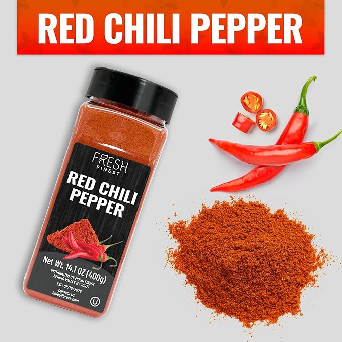 Fresh Finest Chili Pepper with Rich Flavor – Finely Ground Hot Chili Powder for a Wide Range of Dishes - Bulk with Airtight Packaging – 14.1oz (400g)