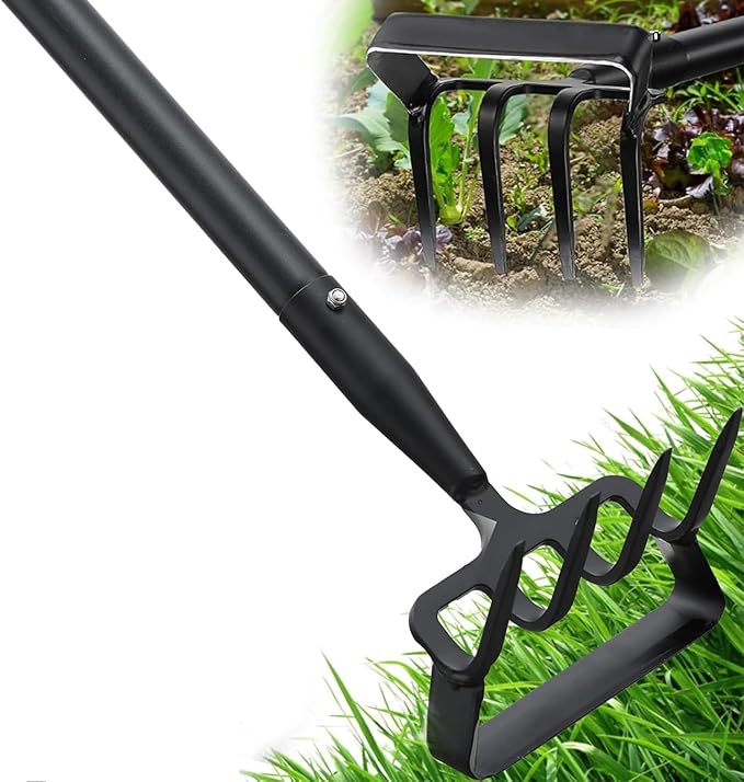 Ihomepark Garden Hoe, Stirrup Hoe with Adjustable Handle for Weeding Digger loosening Soil Metal Garden Cultivator Hoe with Rake Tiller Cultivator (30-62 Inch)