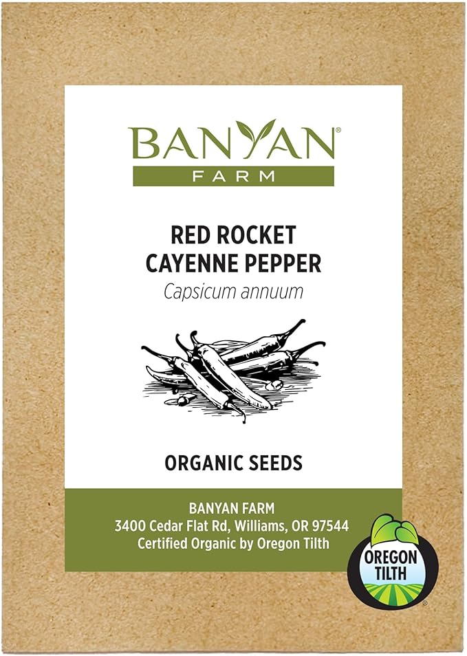 Banyan Botanicals Organic Cayenne Pepper Seeds – Long & Slim Red Rocket Cayenne Peppers – for Eating Fresh or Drying – 25 Count – Open Pollinated Non-GMO Easy-to-Grow