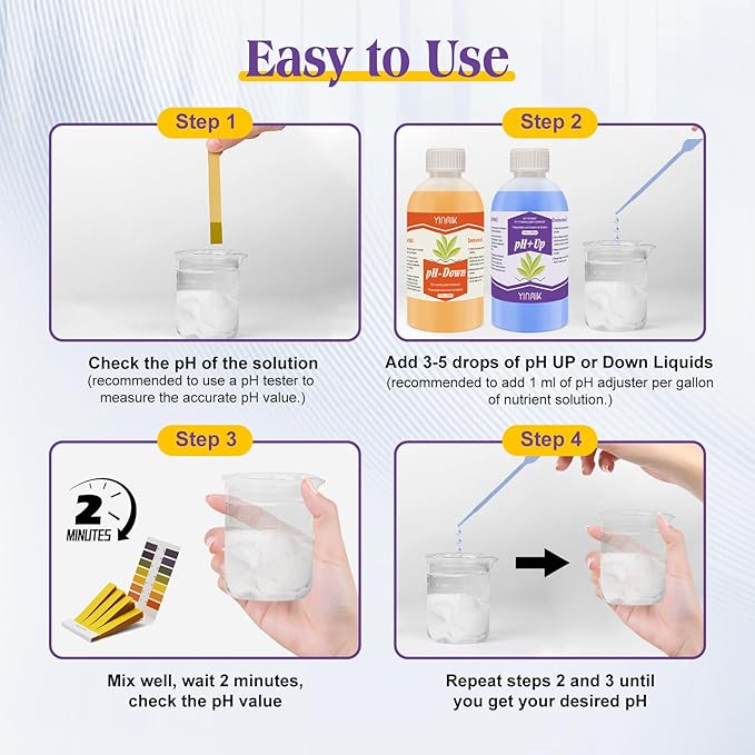 YINMIK General Hydroponics pH Up Down Liquid, pH Control kit Adjust pH Levels, 500ml Premium Buffering Solution for pH Stability,Suit for All Hydroponics Systems, Both for Soil and Water