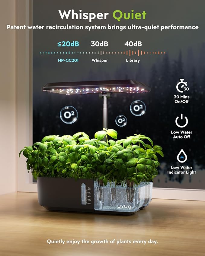 Indoor Hydroponics Growing System Kit 12 Pods Gardening System Herb Garden Custom Time with LED Grow Light Height Adjustable Quiet Plants Germination Kit - Gardening Gifts for Women Men Black