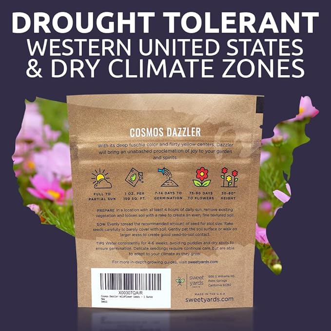 Dazzler Cosmos Wildflower Seeds - Extra Large 1 Ounce Packet - Over 5,000 Fresh Open Pollinated Non-GMO Flower Seeds - Stunning Bright Petals - Drought Tollerant
