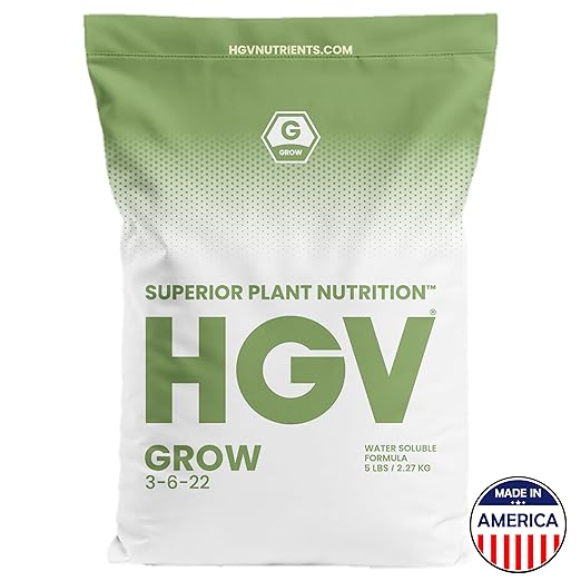HGV Dry Grow – Water Soluble Plant Nutrient for Vegetative Stage – Professional Hydroponic & Soil Fertilizer – Concentrated Dry Veg Formula for Indoor & Outdoor Gardening (5 lbs)