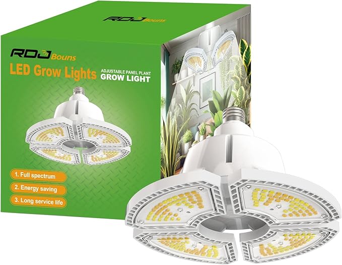 RDJ Bouns 80W Grow Light for Indoor Plants, E26 Base, 12791LM High PPFD Full Spectrum, Foldable Fast-Heat-Cnducting Aluminum Panel Grow Lights Blub for Large Plants Hydroponics Greenhouse