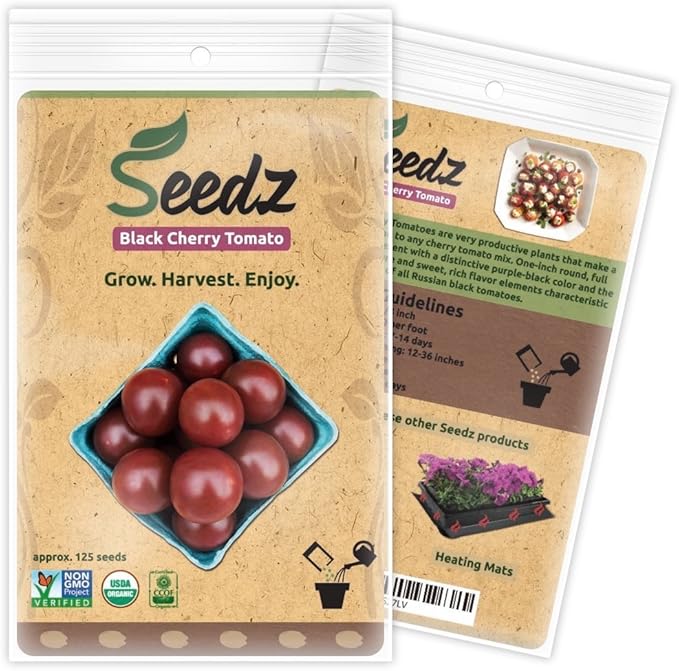 Organic Tomato Seeds, APPR. 125, Black Cherry Tomato, Heirloom Vegetable Seeds, Certified Organic, Non GMO, Non Hybrid, USA