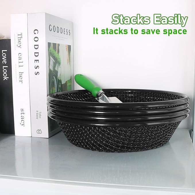 4Pcs 11.8" W Soil Sifter for Gardening, 2,4,6,8mm Grid Rock Sifter for 5 Gallon Bucket, Stainless Steel Fine Dirt Sifter, Compost Sifter for Capturing Dirt, Sand, Rocks, and Filtering Compost (Black)