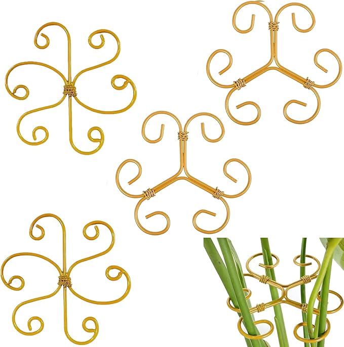 YAPROMO 4PCS Iron Monstera Plant Support - 4.1IN Plant Support Stakes for Indoor Plants, Plant Stakes and Supports, Ideal Plant stem Support for Turtle Shell Bamboo & Houseplants (A+B)
