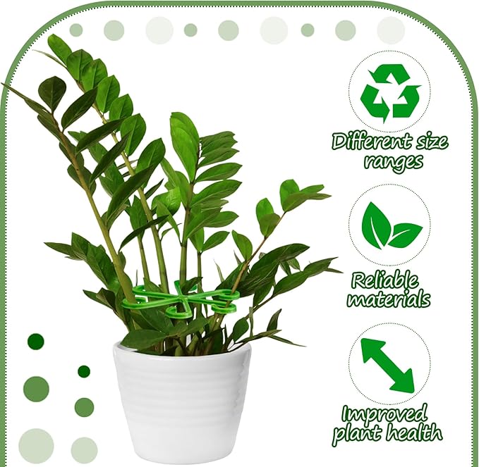 Chunful 24 Pcs Plant Stem Support 4 Sizes Climbing Houseplant Stem Holders, Plastic Reusable Flower Trellis Hook Plant Care Growth Accessories for Flower Plants Indoor Outdoor
