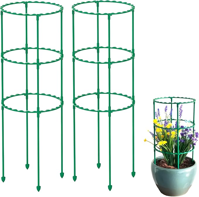 2 Set Plant Support,3 Layer Round Plant Support Stakes Ring Plastic Plant Cage Holder Flower Pot Climbing Trellis for Tomatoes,Rose, Potted Plants,Clivia, Succulents,(8.7" W x 21.7" H)