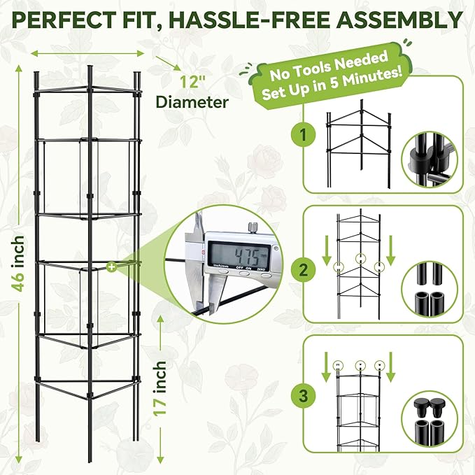 46 Inch Adjustable Metal Tomato Cage for Garden - 3 Pack Panel-Assembled Garden Trellis, Flexible Shapes Plant Support Set, Rustproof Stackable Trellis for Climbing Plants Outdoor, Raised Bed Flowers