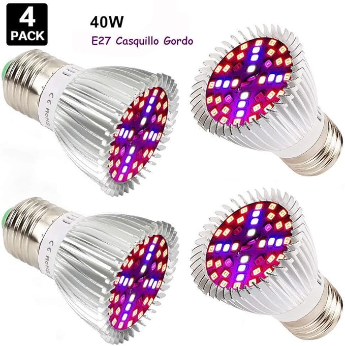 Esbaybulbs 40W LED Grow Light Bulbs E26 4 Pack, Full Spectrum Grow Lamp Red Plant Light for Hydroponics Greenhouse Indoor Plants