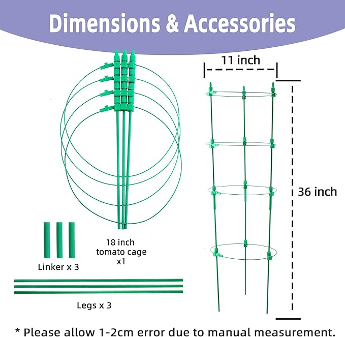 Tomato Cage for Garden- Upgrade 36 Inches Adjustable Plant Support Cage,Cucumber,Rose,Flowers,Fruit,Trellis for Climbing Plants Outdoor/Inodoor(6 Pack)