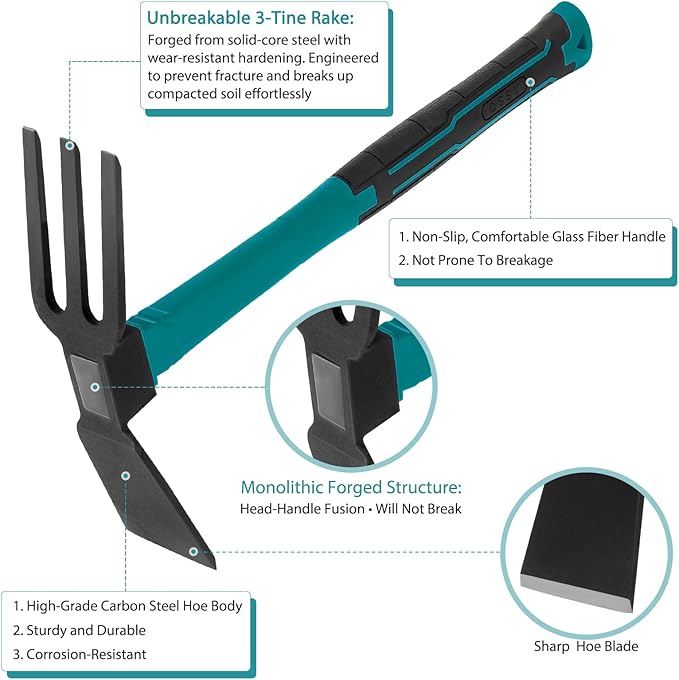 2pcs Garden Tools Comfortable Handle Hoes for Garden Work Carbon Steel Outdoor Tools（Blue）