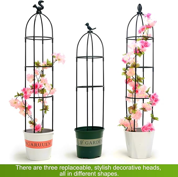 Tower Obelisk Garden Trellis for Climbing Plant,48inch Rustproof Fiberglass Potted Plant Support for Indoor Outdoor Vegetable Fruits Climbing Vines Flowers Stands Comes with 20 Ties (2 Packs)