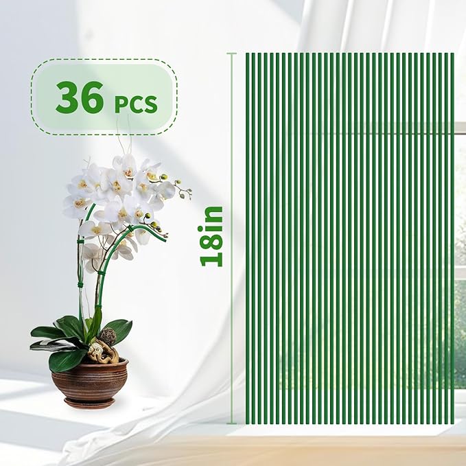 [36 Pcs] Plant Stakes, Bendable Plant Sticks, 18 Inches Single Stem Plant Support Stakes with Twist Ties, Garden Stakes for Indoor and Outdoor Plants, Potted Plants, Flowers Orchid Peony Rose
