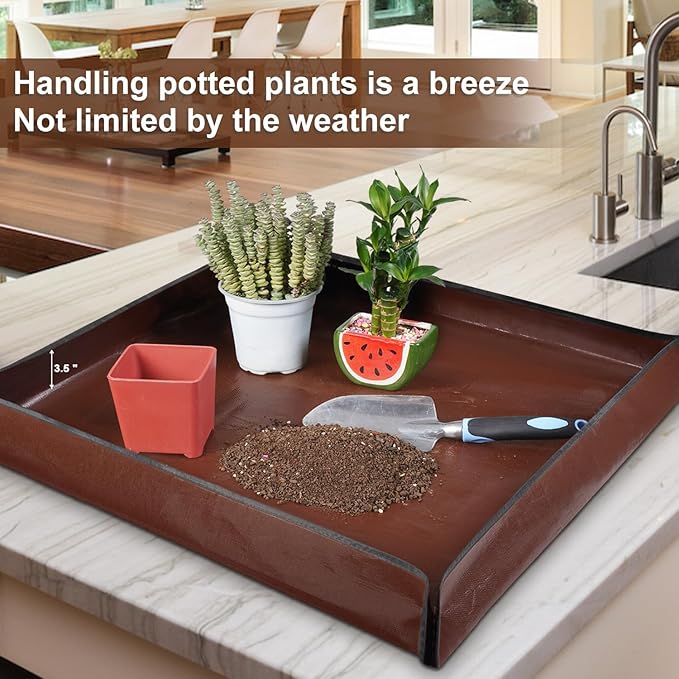 HNXTYAOB 27"x 27" Repotting Mat for Indoor Plant Transplanting and Mess Control Foldable Waterproof Potting Tray-Easy to Clean Gardening Gifts for Plant Lovers