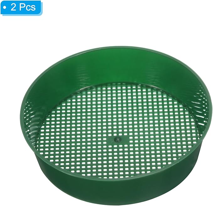 PATIKIL Garden Soil Sifter 8" Dia 1/8" Mesh Screen, 2 Pack Plastic Sand Sieve Sifting Pan Tool for Plant Gardening Flower Nursery, Green