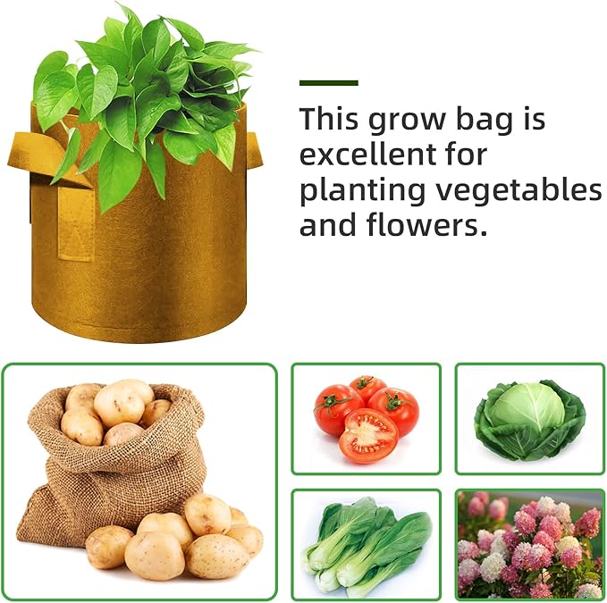 12-Pack 10 Gallon Plant Grow Bags, Thickened Nonwoven Fabric Pots with Handles, Vegetable Planter Bags Containers, Cloth Planters for Garden Vegetable/Flower/Plant/Fruits Outdoor (Brown)