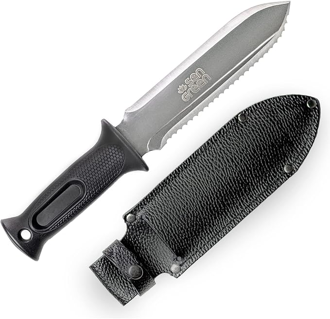 Hori Digging Knife - 7.5 Inches, with Leather Sheath, Black