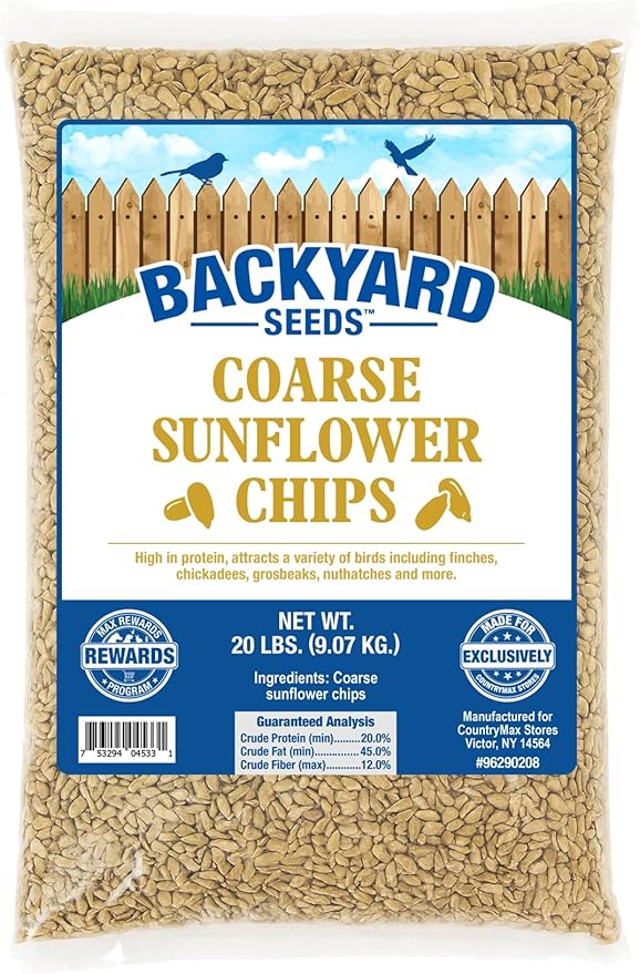 CountryMax Coarse Sunflower Hearts Bird Seed Kernels – Premium No-Shell Feed for Wild Birds, Mess-Free, High-Energy Nutrition (20 Pounds)