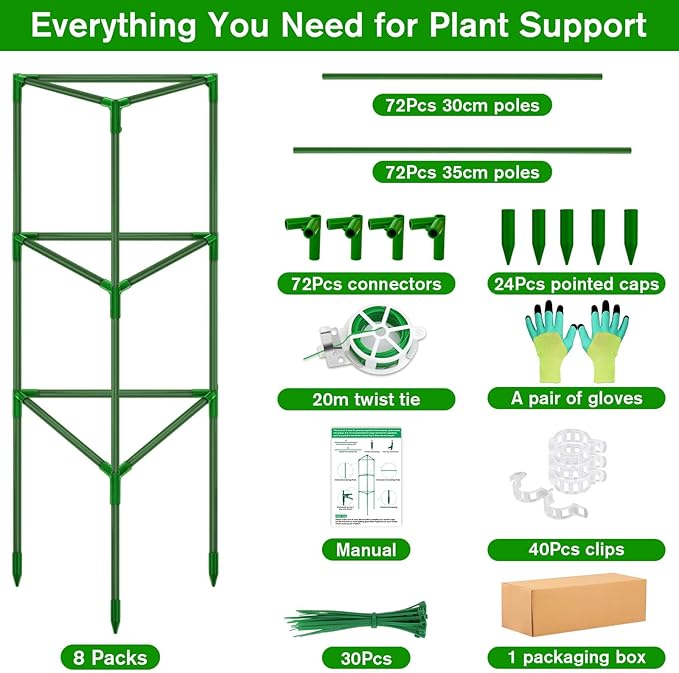 8 Pack Tomato Cages for Garden, Tomato Cage Trellis, Garden Cage Heavy Duty Tomato Stake Support, Gardens Stakes Plant Cage for Pots Plants Vegetables