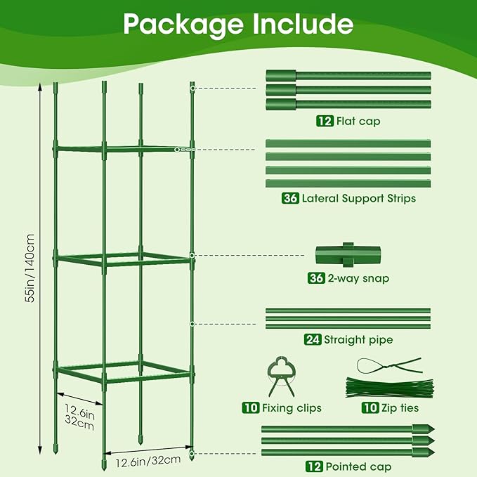 3 Pack Tomato Cages for Garden, Up to 55Inch Square Tomato Plant Cage, Upgraded Octagonal Connector, Heavy Duty Adjustable Tomato Stake Support for Garden Climbing Vegetables Flowers Fruits