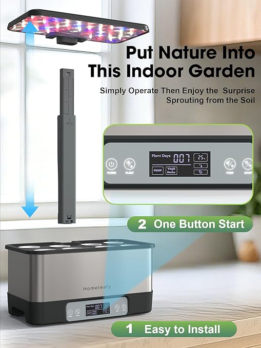 Homeleafy Hydroponics Growing System Kit, 8 Pods Smart Indoor Herb Garden with WiFi App Control, Seeds Pod Kit,LED Grow Light,Stainless Steel Herbs Planter for Lettuce,Basil,Gardening Gifts
