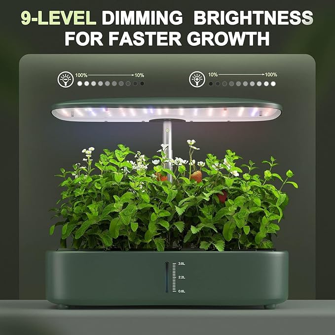 Hydroponics Growing System Kit - 12 Pods Indoor Herb Garden with LED Grow Light, Auto Timer, Adjustable Height up to 17" - Ideal for Home, Birthday & Mother's Day Gifts for Women (Dark Green)