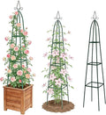 100% Metal Obelisk Trellis for Climbing Plants Outdoor - Heavy Duty Stone Coated Steel Garden Tower Trellis - Tall Sturdy Rustproof Vertical Plant Support for Climbing Vine Vegetables Flowers