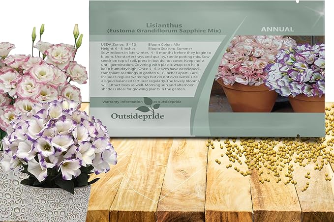 Outsidepride Lisianthus Sapphire Mix Flower Seeds - 100 Pcs. Annual, Versatile & Low Maintenance, Flower Seeds for Planting Prolific & Vibrant Mixed Blooms, Great for Cut Flower Arrangements