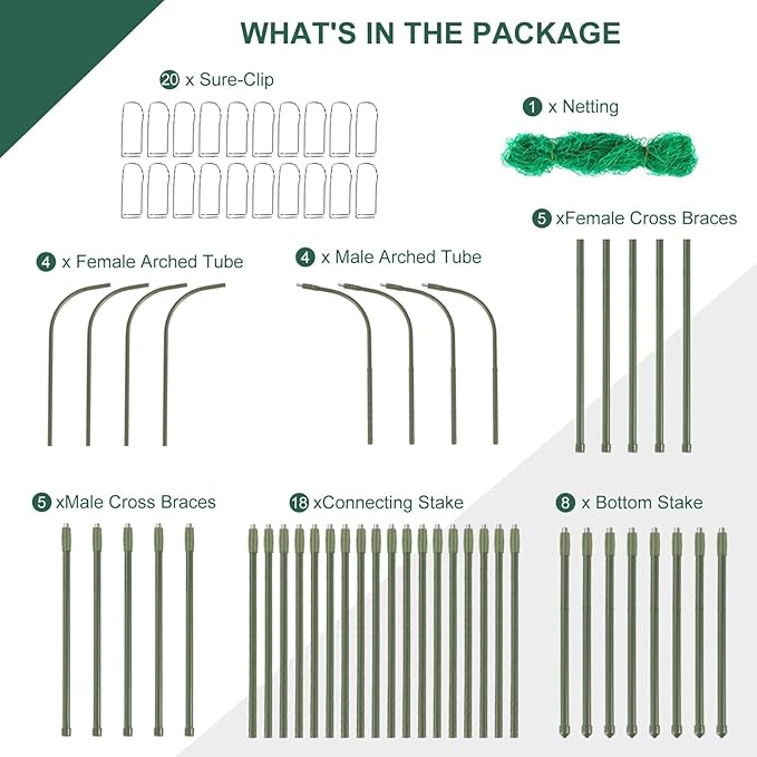 Outdoor Trellis for Climbing Plants Arch Tunnel U-Frame Trellis with Plant Support Clips for Grape Zucchini Plant Metal Tall, Green, MWM-11-U-120x160-GREEN