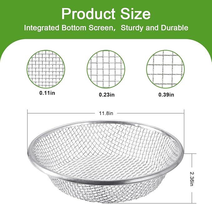 Garden Soil Sifter for Rocks Compost Sieve Garden Potting Lawn Soil Sieve Garden Sieve, 3 Apertures Sizes(1/8in,1/4in,3/8in)