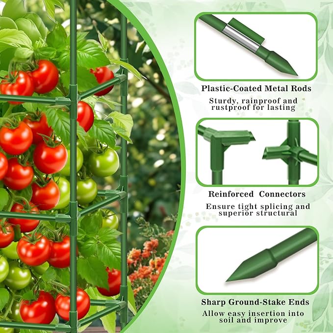 Riare 4 Pack Square Tomato Cages for Garden Plant Support- Up to 60 Inch Tomato Cage Garden Stakes Tomato Trellis for Potted Plants Raised Garden Bed Climbing Vegetables Flowers Outdoor Indoor