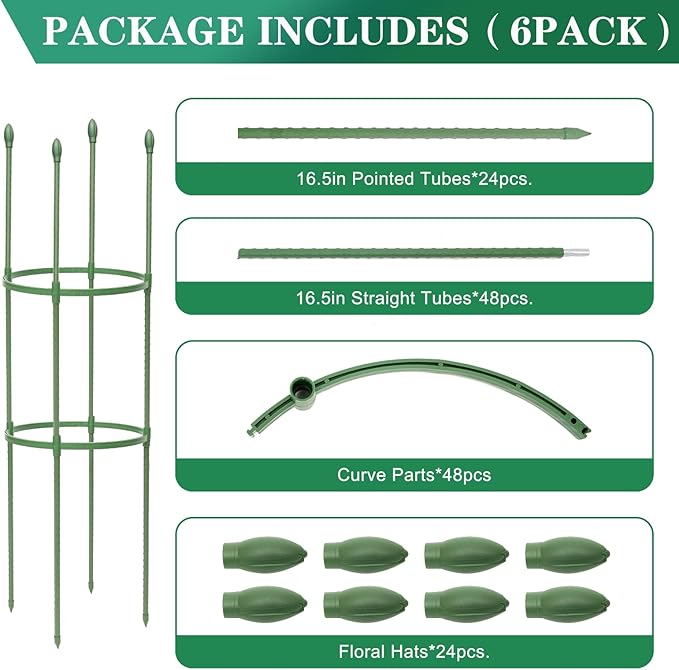 Tomato Cages for Garden,6 Pack 50in Tall Tomato Plant Support Stakes Adjustable Heavy Duty Steel Plant Tower Stakes, Updated Cucumber Trellis Garden Cages for Climbing Plants Vegetable Flowers