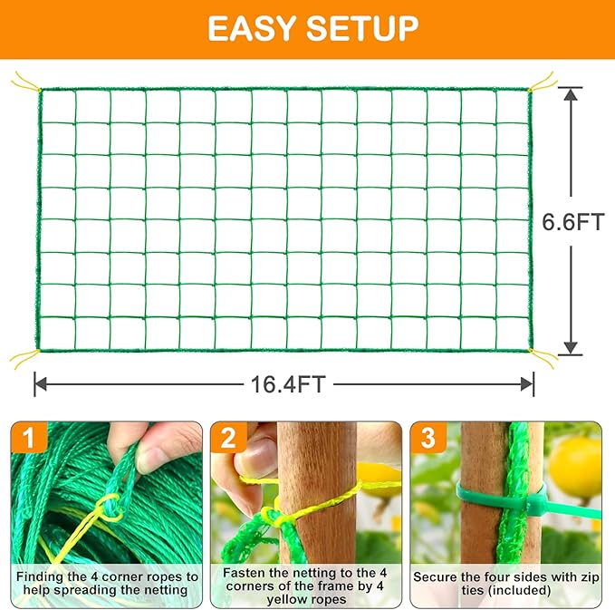 Trellis Netting - Garden Netting for Plants, 6.6x16.4 FT Garden Trellis Netting for Climbing Plants with 27 Strands Nylon Outdoor Indoor, Vegetable Grow Trellis Net for Tomato, Cucumber, Grape, Bean