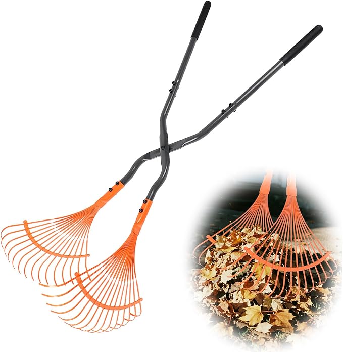 Leaf Grabber Rake with Long Handle,Metal Leaves Rakes,Lightweight Leaf and Grass Picker Upper,Leaf Collector for Lawn & Yard Shrub Cleanup.