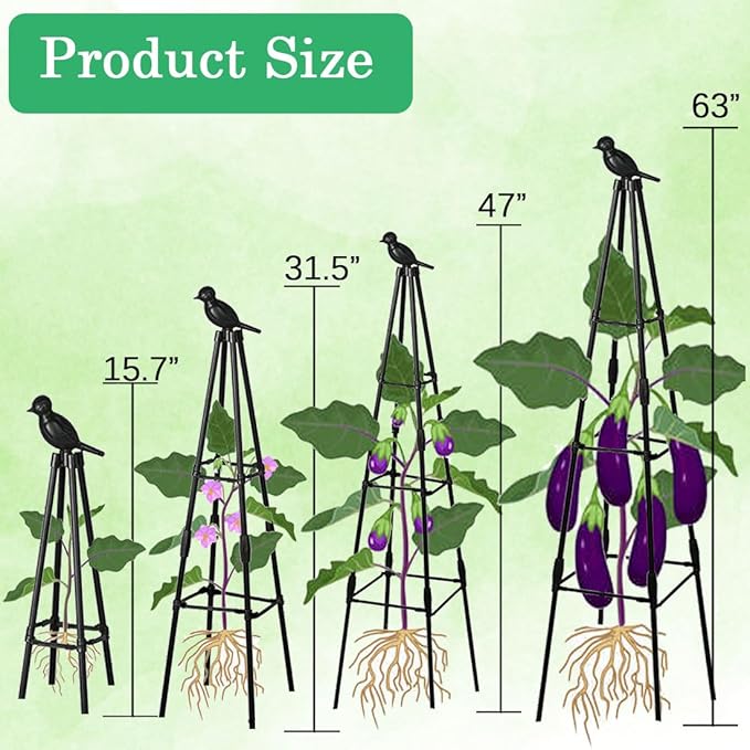 Garden Trellis,Plant Support for Climbing Plants, 1 Pack Plant Trellis Support for Climbing Vine, 63" Plant Support Tower Cages Plastic Coated Metal Pipe Supports for Outdoor Indoor, Tomato cage