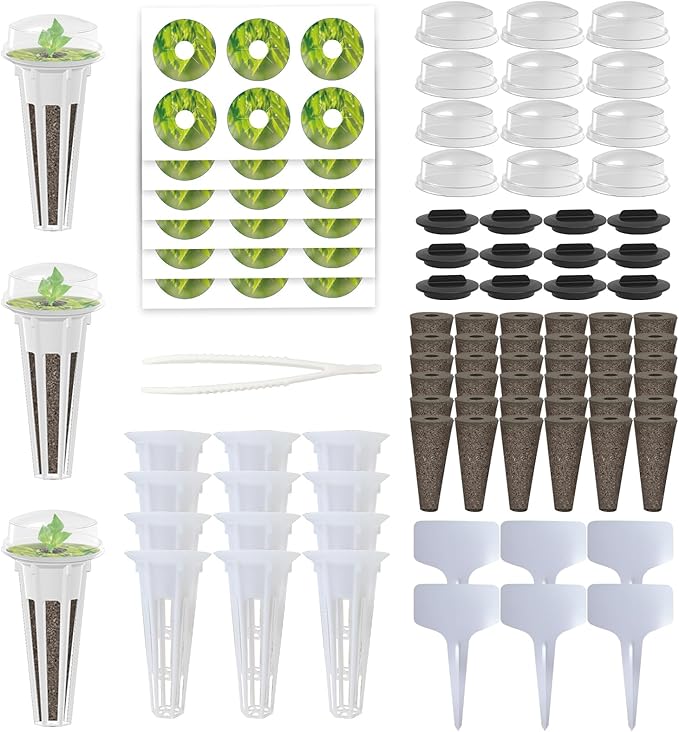 115Pcs Hydroponic Pods Supplies for Aerogarden Pods, Hydroponics Garden Accessories, Grow Anything Kit, 36 Grow Sponges 12 Grow Baskets 12 Grow Domes 36 Pod Labels 12 Spacers 6 Plant Labels 1 Tweezer