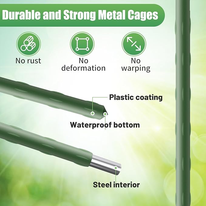 3 Sets Tomato Cages with 10-Gallon Sturdy Grow Bags, 48.5" Planter Support Trellis Pots Kit for Garden, Flowers Vegetable Cages for Cucumbers Eggplants Vertical Climbing Plants Vines