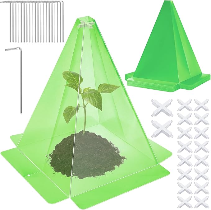 20 Pack Garden Cloches for Plants, Green Reusable Bell Plant Cover, Plastic Small Plant Seedling Protector with 40pcs Metal Stakes, Mini Greenhouse Against Sun, Frost, Snails, Birds, 7.8" x 11"