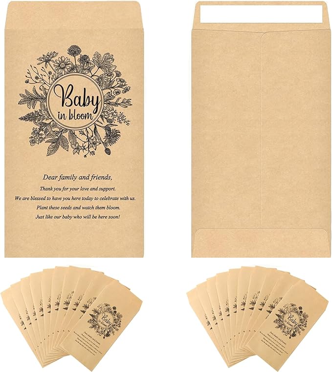 100Pcs Baby in Bloom Seed Packet, Wildflower Baby Shower Self Adhesive Envelopes, Small Paper Coin Envelopes Items Stamps Storage Packets for Flower Vegetable Seeds Garden Wedding Gift (Brown*100PCS)