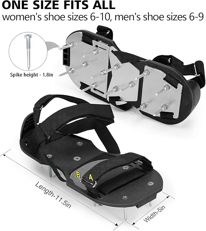 DenForste Lawn Aerator Shoes for Grass - Pre-Assembled Grass Aerator Shoes for Lawn - Soil Yard Aerator Tool for Aerating Patio Garden, Black