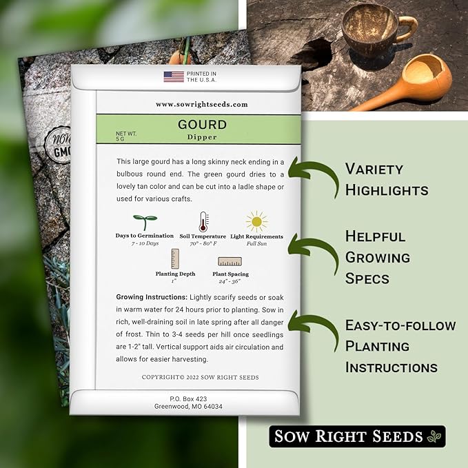 Sow Right Seeds - Dipper Gourd Seeds for Planting - Non-GMO Heirloom Packet with Instructions to Plant and Grow an Outdoor Home Vegetable Garden - Ornamental Craft Gourd - Rare & Unique (3)