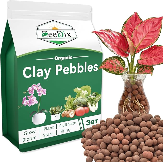 Zeedix 3QT Leca Clay Pebbles for Plants, 4mm-16mm Clay Balls Hydroton Leca Balls for Hydroponic Growing Gardening Orchids Drainage Decoration Aquaponics