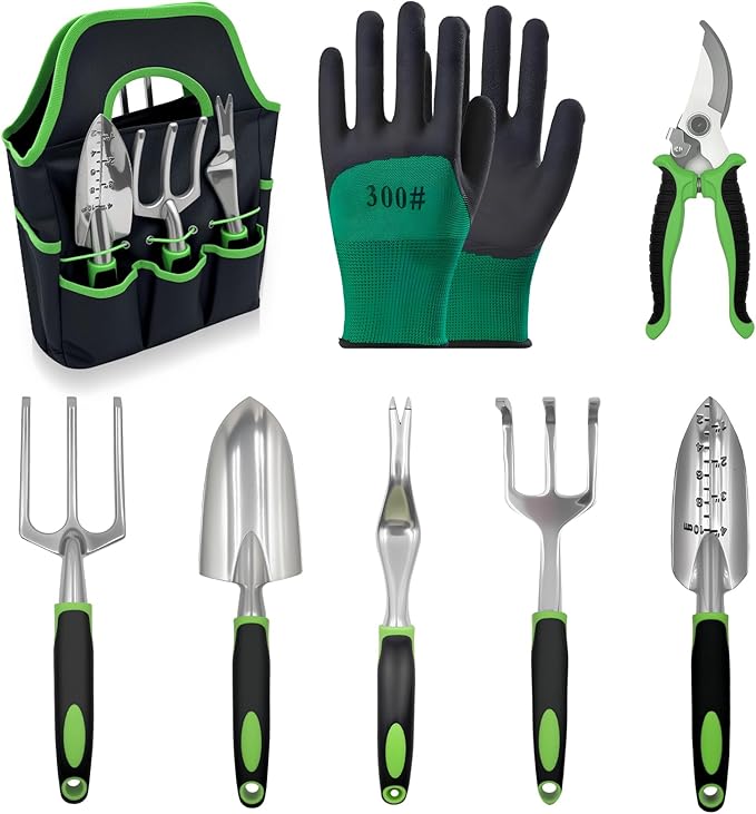 8-piece women's gardening tool set, non-slip heavy-duty hand gardening tools. Suitable for transplanting, digging, pruning, and fertilizing. Perfect for outdoor and indoor potted plants.
