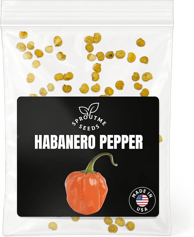 Fall & Winter Habanero Pepper Seeds for Indoor Planting – 50 Non-GMO Heirloom USA-Grown Extra Hot 100,000–350,000 SHU Seeds with High Germination (Capsicum chinense)