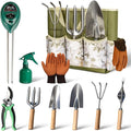 Garden Tool Set,10 Pcs Heavy Duty Gardening Hand Tools Set with Soil Moisture Meter and Storage Tote Bag,Rust-Proof Garden Supplies Kit for Planting,Ideal Gardening Gifts for Women